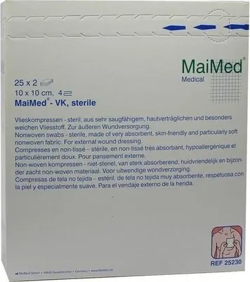 Zdjęcie produktu dla MaiMed kompresy włókninowe jałowe 4-warstwowe 50 sztuk 10 x 10 cm