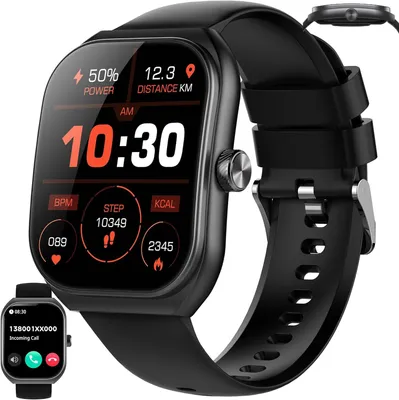 Image de avec écran incurvé pour hommes avec fonction téléphone, montre de sport HD avec appels Bluetooth, montre de fitness, cardiofréquencemètre, moniteur de sommeil