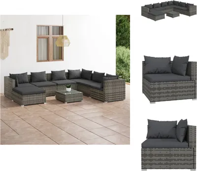 Produktbild von vidaXL 8-tlg. Garten-Lounge-Set mit Kissen Poly Rattan Grau -  Gartenmöbel-Sets
