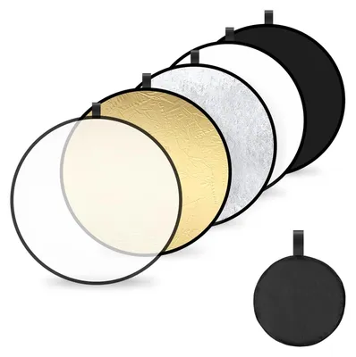 Produktbild von Lichtreflektor Diffusor Fotoreflektor - 5-in-1 - 60 cm - Transparent, Silber, Gold, Weiß und Schwarz - Faltbar