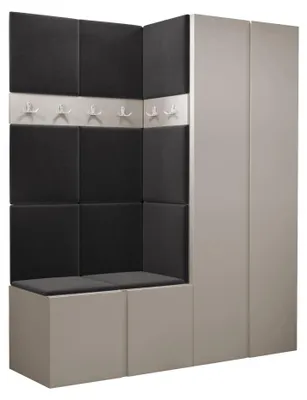 Produktbild von MIRJAN24 Garderoben-Set Orion III, Garderobe mit Sitzbank mit 11 x Wandpanel 42x42 (Farbe: Cashmere, Polo 897)