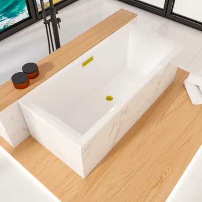 Produktbild von ECOLAM Badewanne Heaven Slim 170x75 cm niedriger Rand moderne Acrylwanne ClickClack golden TOP Qualiät Rechteck