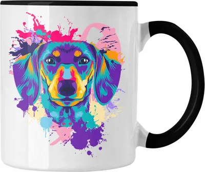 Produktbild von Trendation - Dackel Tasse Geschenke Dachshund Rauhaardackel Lustig Bunter Hund (Schwarz)