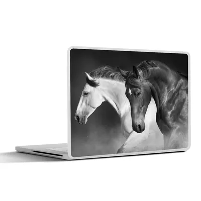 Produktbild von MuchoWow® Laptop Aufkleber Sticker Cover Pferde - Tiere - Schwarz - Weiß - Porträt 25x18 cm - Laptop-Deko