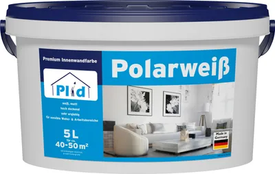 Produktbild von Plid Wandfarbe weiß matt 5L - für ca. 35m² / Polarweiß Innenfarbe, hohe deckend Farbe