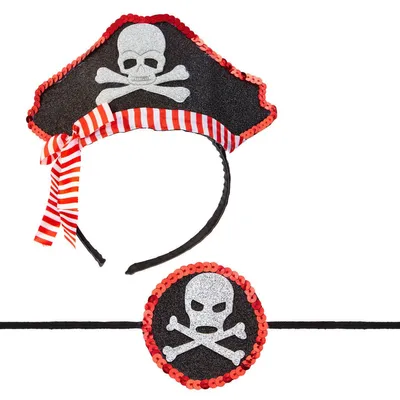 Immagine prodotto di Set di pirati con benda per gli occhi e fascia per capelli nero-bianco-rosso