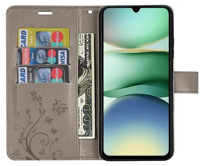 Produktbild von Handy Tasche für Xiaomi Redmi A5 Handyhülle Blumen Hülle Wallet Case Flipcover in Grau