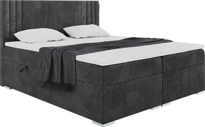 Produktbild von MEBLINI Boxspringbett mit Bettkasten - Gepolstert Doppelbett mit Matratze und Topper - Polsterbett mit Stauraum - Bett mit Kopfteil - Stauraumbett - MORANO - 200x200 - H4/Schwarz Samt