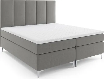 Produktbild von MR GROUP Boxspringbett mit Bettkasten LAHTI 160x200cm, H3, geflechtes Stoff Polsterbett mit Matratze, Topper Doppelbett Bett für Schlafzimmer hellgrau
