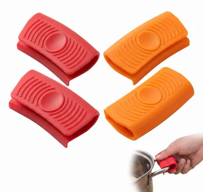 4er-Set Silikon-Topfgriffschutz, rot/orange, hitzebeständig, rutschfest