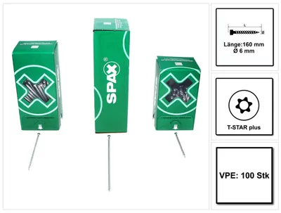 Produktbild von SPAX IN.FORCE, Vollgewinde, Zylinderkopf, T-STAR plus, 4CUT, WIROX - Größe: 6,0 x 160 - Menge: 100 Stück
