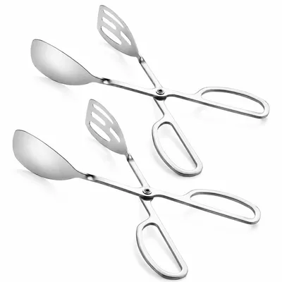 Produktbild von 2er-Set Buffetzangen aus Edelstahl, Salatzangen für Küche, Kuchen, Brot, Catering, Partys, Grillen, Meeresfrüchte und frittierte Speisen
