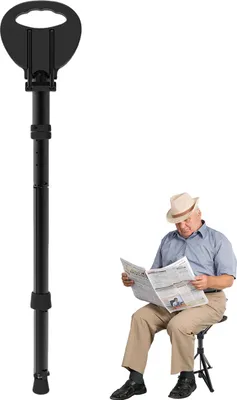 Produktbild von Gehstock mit Sitz, faltbarer Trekkingstock aus Aluminium – inkl. Tragetasche, ideal für Senioren, ältere Menschen & Outdoor-Aktivitäten