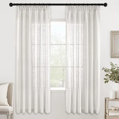 Linnen Vorhänge halbtransparent 2er-Set weiß 140x137 cm