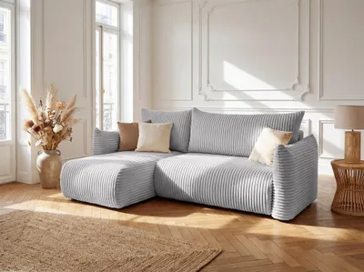 Produktbild von Ecksofa Schlafsofa MAILAND XS in Stoff Grau Ottomane Links