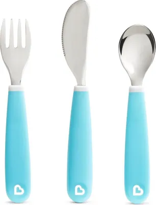Produktbild von Munchkin Kinderbesteck - Splash Kleinkinderbesteck - Gabel, Messer und Löffel - 3er-Set - Kinderbesteck - Farbe Blau - ab 18 Monaten