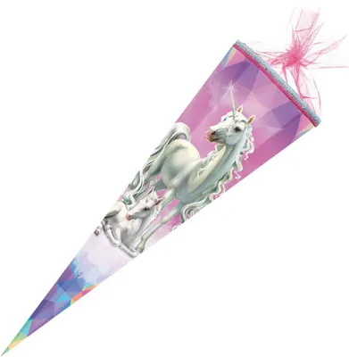 Produktbild von Nestler Schultüte Einhorn Märchenwald 85 cm 6-eckig Tüll/Textilborte