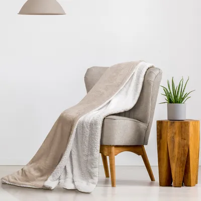 Produktbild von Sherpa Mikrofaserdecke Flanell Kuscheldecke Wohndecke Bettüberwurf, Größe: 150x200 cm, Farbe: Beige
