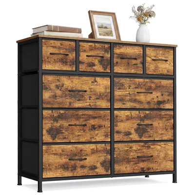 Produktbild von SONGMICS Kommode mit 10 Stoffschubladen, Aufbewahrungsschrank mit Metallgestell, 98,7 x 30 x 96,2 cm, Braun