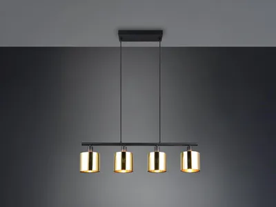 Produktbild von LED Pendelleuchte Schwarz 4-flammig, Lampenschirme Gold, Esstischlampe hängend