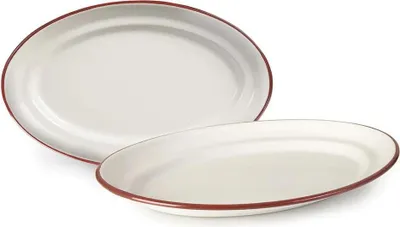 Obrázek produktu pro Smaltovaný oválný tácek bílo červený 25cm