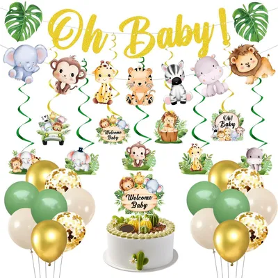 Produktbild von Babyparty Deko Girlande Welcome Baby Waldtiere Banner Set