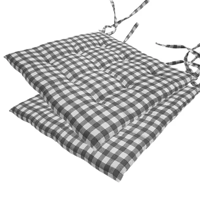 Produktbild von Stuhlkissen 40x40 cm ComfySeat - Sitzkissen mit Bändern / Schleife, 9-fache Steppung - Indoor & Outdoor, Farbe:Karo-Grau, Set:2er Set