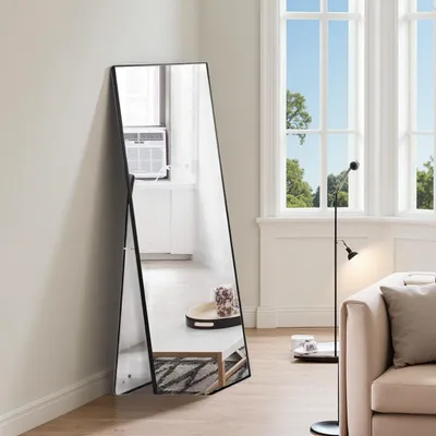 Zdjęcie produktu dla Lustro panoramiczne INONEFT, 150x40 cm, odporne na stłuczenia. Możliwość montażu na ścianie lub jako lustro stojące. Idealne do sypialni, salonu, garderoby. Kolor: czarny