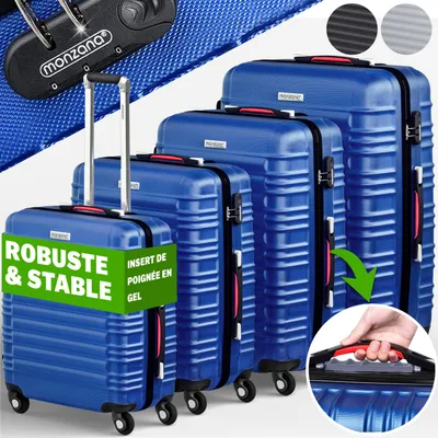 Image de MONZANA® Set de 4 valises rigides Bleu S/M/L/XL 4 roues 360° poignée télescopique cadenas malle vacances valise roulettes