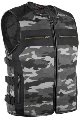 Produktbild von Bikerweste Textil Kutte Camouflage Black Camo Klett SWAT Style Motorradweste(L,Black Camo)