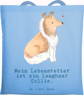 Produktbild von Mr. & Mrs. Panda Einkaufstasche Langhaar Collie Lebensretter - Sky Blue - Geschenk, Jutebeutel, Britischer Hütehund, Stoffbeutel, Einkaufstüte, Shopping Tasche, Tote Bag