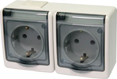 Produktbild von 2-Fach Aufputzsteckdose Rauchglas IP44 16A/250V Schuko Aufputz Feuchtraum Steckdose Grau