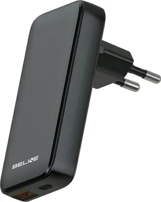 Productafbeelding van Beline Ład. Netwerkadapter. 1x USB-C + 1x USB, 65W. Zwart. (Alleen adapter, geen stekker). Pd 3.0 + Qc 3.0. Bln2Cw65