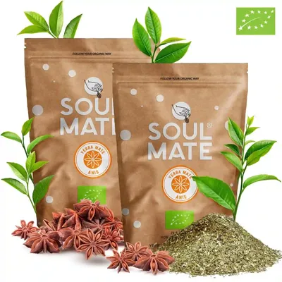 Produktbild von Soul Mate - Mate Tee Dose Organica Anis 1kg - mit Anis - Rauchfrei Mild - Natürliche Energie - Luftgetrocknet - Yerba Mate Brasilien 2x500g