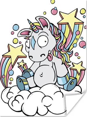 Produktbild von MuchoWow® Poster Eine Illustration eines weißen Einhorns auf einer Wolke - Mädchen - Kinder - Kinder 120x160 cm - Wandbilder