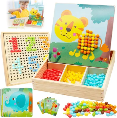 Produktbild von Mosaik Steckspiel für Kinder ab 2 3 4 5 Jahre, Mosaik- Steckplatte Pegboard Steckmosaik mit 240 Steckperlen, Montessori Spielzeug Geburtstag Geschenke