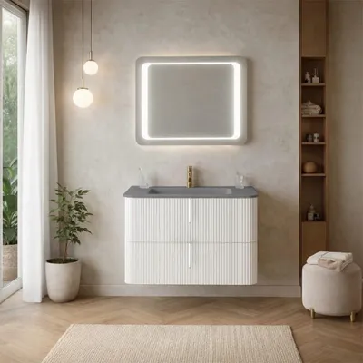 Immagine prodotto di Mobile bagno sospeso 80cm bianco cannettato moderno | Hollywood