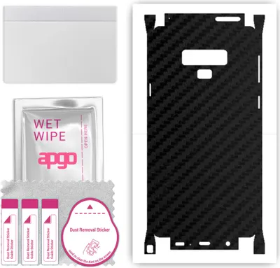 Produktbild von apgo Rückseite + Seiten Schutzfolie, Skin, kompatibel mit Samsung Galaxy Note 9, Hinten Displayschutzfolie aus Vinylfolie, kratzfest, einfache Montage - Schwarzer Kohlenstoff