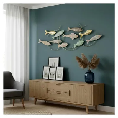 Produktbild von Wanddekoration Ozean Drift Fische Metallobjekt Maritim Handbemalt 125 cm