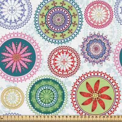 Produktbild von ABAKUHAUS Mandala Gewebe als Meterware, Festliche dekorative verschiedene Blumenmotive in den Kreisdesign-orientalischen Zusammenfassung, 10 M (148 x 1000 cm), Mehrfarbig