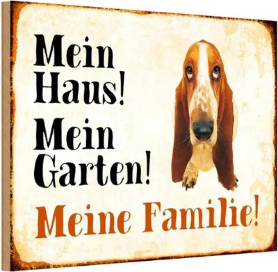 Produktbild von vianmo Holzschild 20x30 cm Hund Bassett mein Haus Garten Familie Tier Haustier