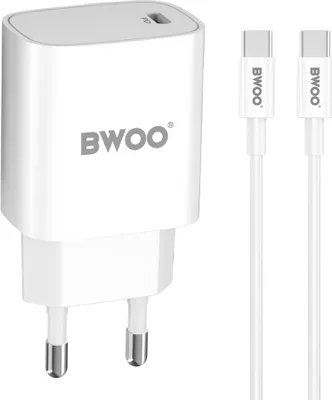 Zdjęcie produktu dla Bwoo Ładowarka Sieciowa 20W Pd Cda159 Usb-C + Kabel Usb-C - Usb-C Biała