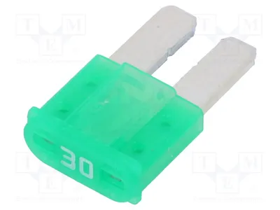Zdjęcie produktu dla 10 sztuk bezpieczników: bezpiecznik topikowy 9,1 mm, samochodowy, 32 V DC, seria MICRO2, numer katalogowy 0327030.UXS. Miniaturowe bezpieczniki samochodowe, 30A