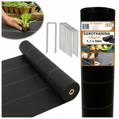 Zdjęcie produktu dla AGROTKANINA 135g 1,1x50m AGROWŁÓKNINA czarna UV antychwastowa mata +SZPILKI