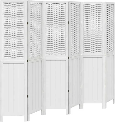 Imagen del producto de Pantalla divisoria de madera de Paulownia, con 6 paneles, color blanco, madera maciza