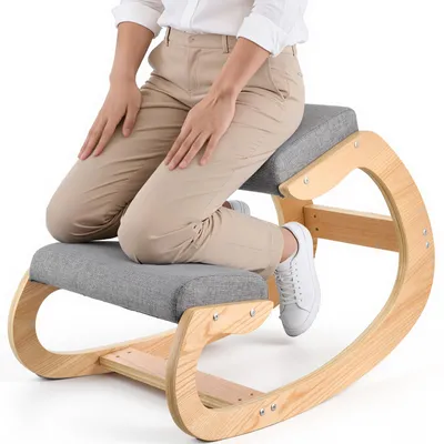Obrázok produktu pre VEVOR Ergonomická stolička na kolená s hrubými integrovanými penovými vankúšmi a stabilným rámom z masívneho dreva, stolička na kolená na odľahčenie krku a chrbta, ideálna pre domáce použitie, do kancelárie alebo na meditáciu, sivá