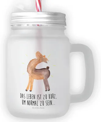 Produktbild von Mr. & Mrs. Panda Glas Lama Stolz - Transparent - Geschenk, Trinkglas, Lamas, Becher mit Strohhalm, Family, Cocktailglas, Deckel Und, Familie, Freundin, Für Smoothies