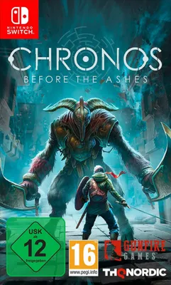 A video game cover art featuring a large monster and a small warrior.
