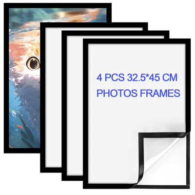 Immagine prodotto di 4 cornici magnetiche per foto, autoadesive, 42 x 29,5 cm (nere)