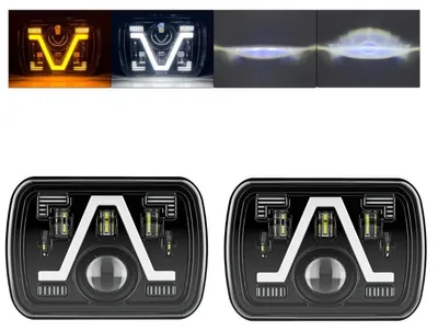 Obrázek produktu pro Sada 2 ks univerzálních LED/halogenových žárovek do světlometů 5x7 palců, 12 V–24 V, potkávací/dálková světla, s denním svícením (DRL), blinkry bílo-žluté